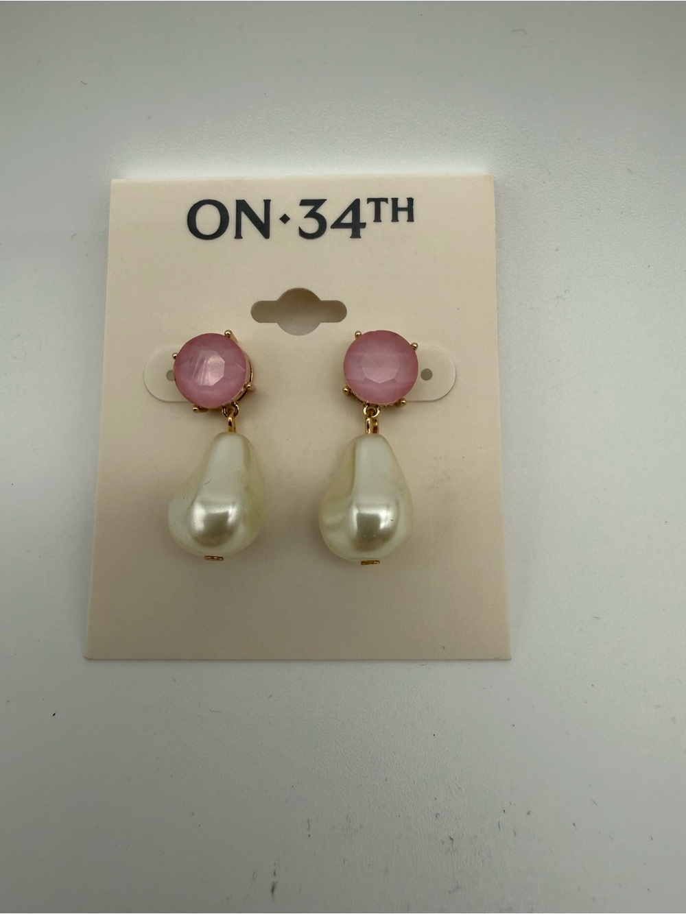ON·34TH Pink & Pearl Teardrop Earrings